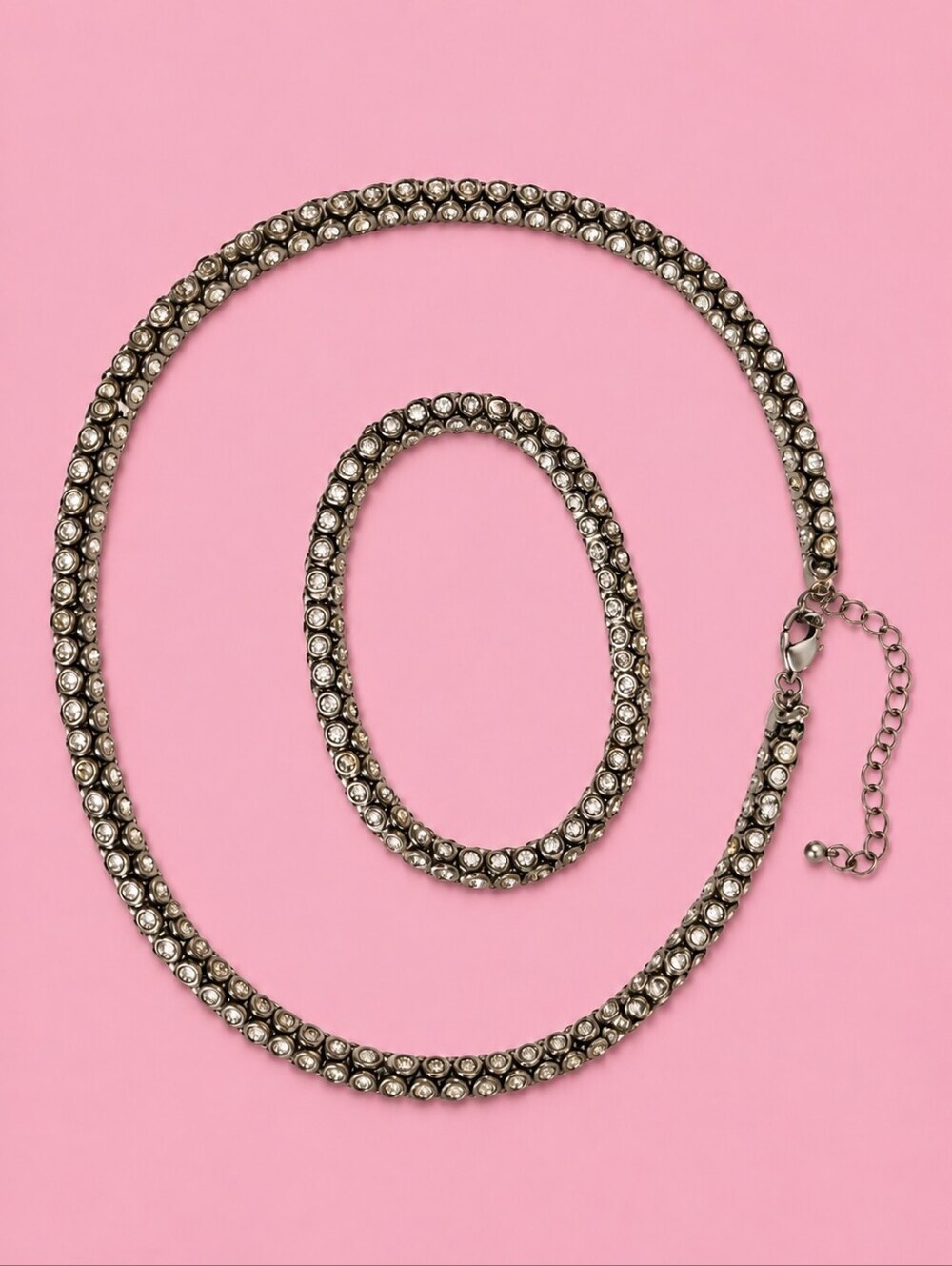 PREMIER DESIGNS Silver Crystal Bling Tubular Tennis Choker Necklace Bracelet Set